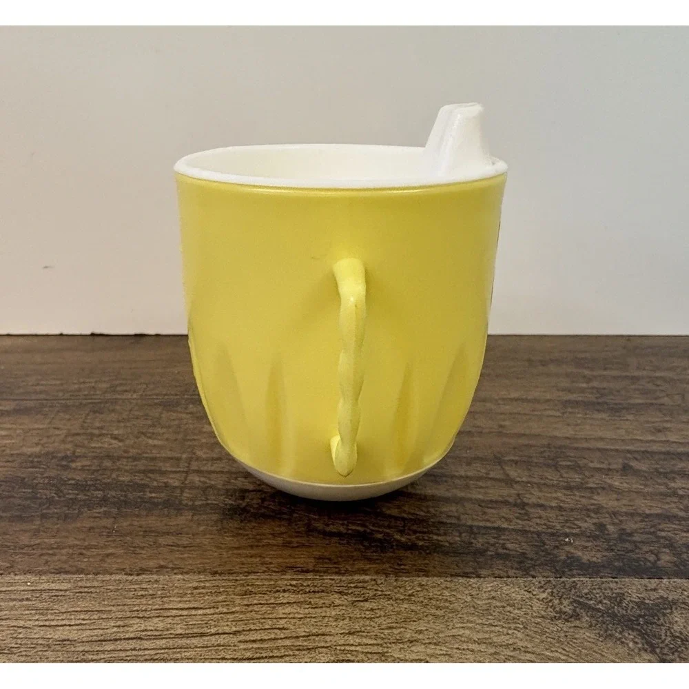 Vintage Yellow Weighted Duck Wobble Toddler Cup Handles & Lid Sanitoy 1971